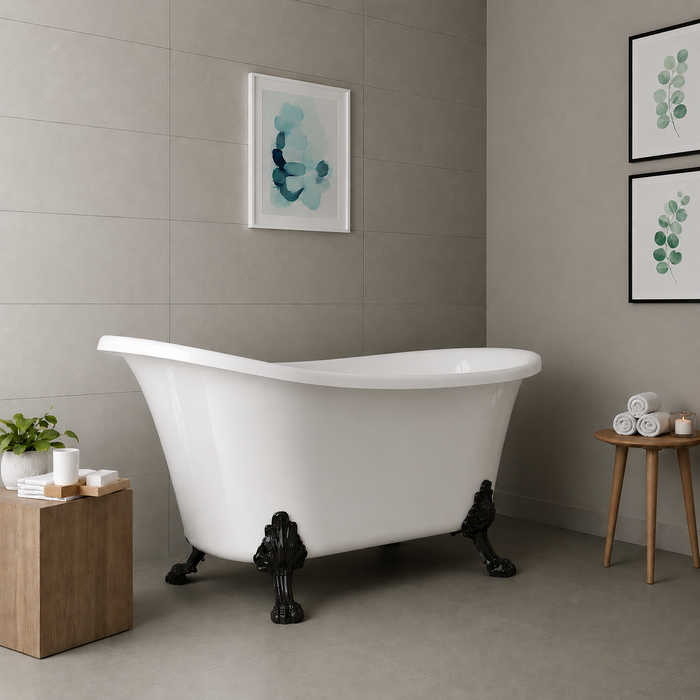 Kingston Heirloom VTND512824WAC0 - Aqua Eden 51-Inch Acrylic Oval Double Slipper Clawfoot Tub (No Faucet Drillings), Glossy White/Matte Black