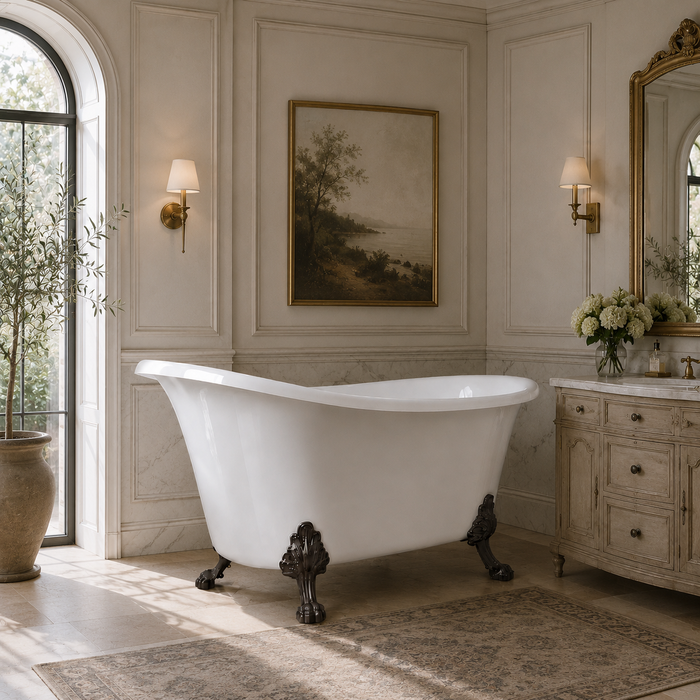Kingston Heirloom VTND512824WAC5 - Aqua Eden 51-Inch Acrylic Oval Double Slipper Clawfoot Tub (No Faucet Drillings), Glossy White/Oil Rubbed Bronze