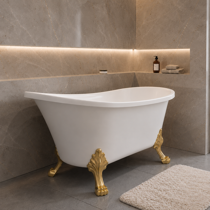 Kingston Heirloom VTND512824WAC7 - Aqua Eden 51-Inch Acrylic Oval Double Slipper Clawfoot Tub (No Faucet Drillings), Glossy White/Brushed Brass