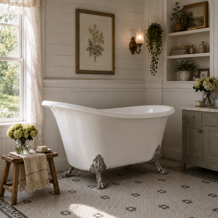 Kingston Heirloom VTND512824WAC8 - Aqua Eden 51-Inch Acrylic Oval Double Slipper Clawfoot Tub (No Faucet Drillings), Glossy White/Brushed Nickel