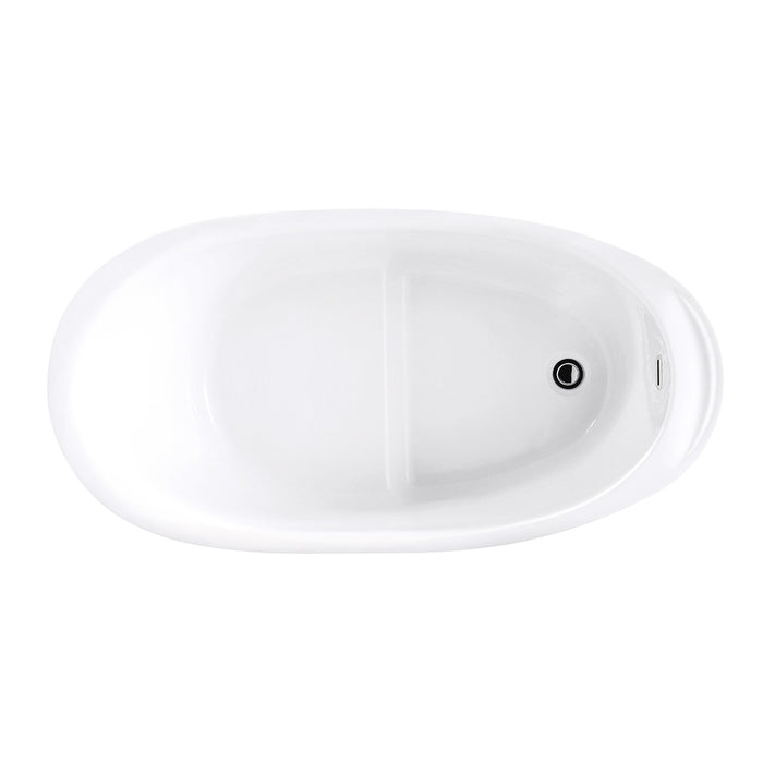 Aqua Eden VTOV512730S 52-Inch Acrylic Oval Single Slipper Freestanding Tub with Drain and Integrated Seat, Glossy White