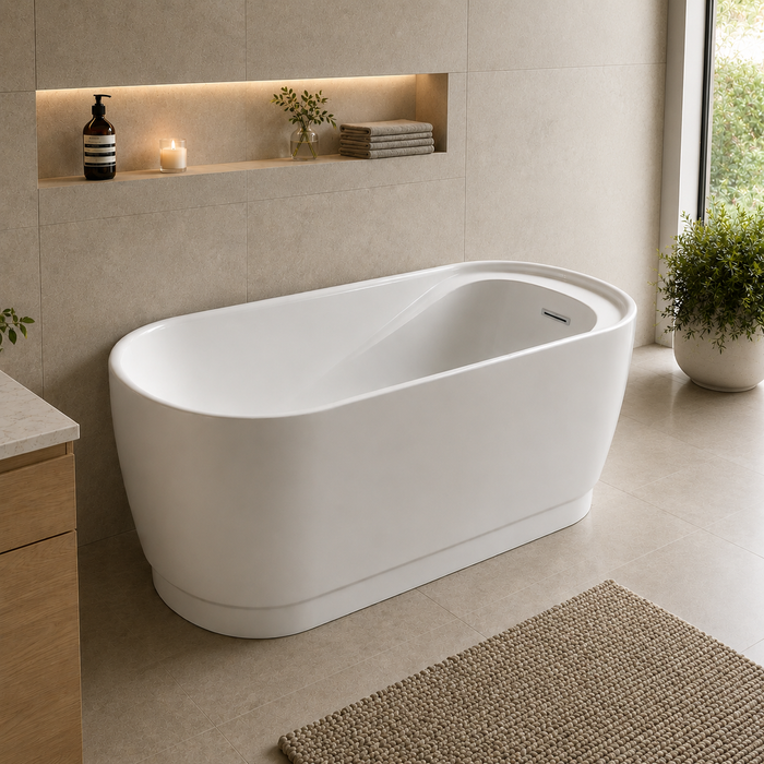 Kingston Sona VTOV512925S - Aqua Eden 51-Inch Acrylic Oval Double Ended Freestanding Tub with Drain and Integrated Seat, Glossy White