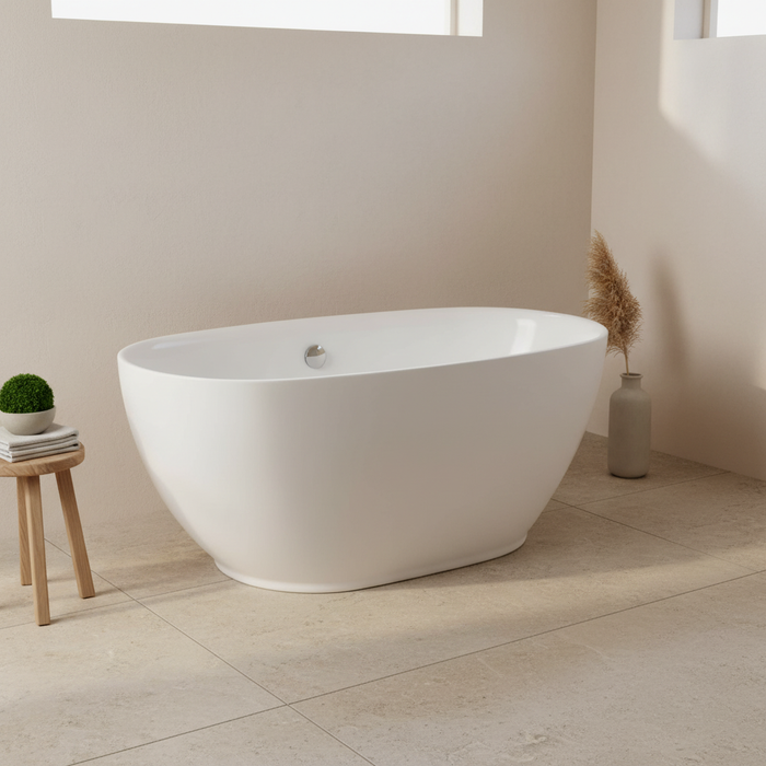 Kingston Sona VTOV553023U - Aqua Eden 55-Inch Acrylic Oval Double Ended Freestanding Tub with Drain, Glossy White