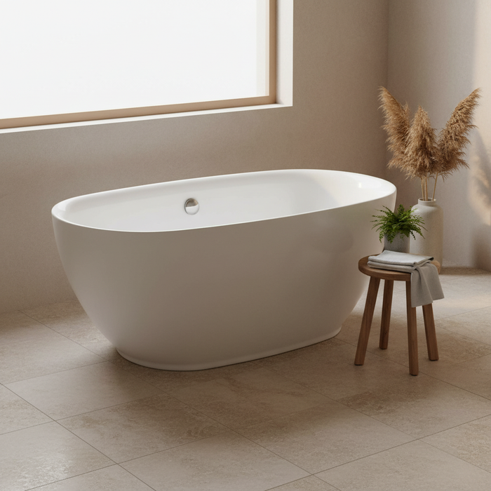 Kingston Sona VTOV593023U - Aqua Eden 59-Inch Acrylic Oval Double Ended Freestanding Tub with Drain, Glossy White