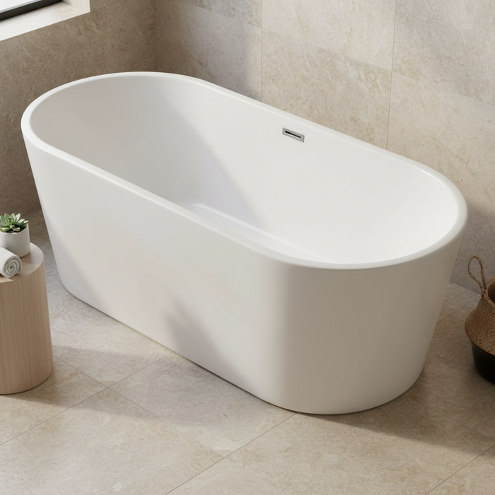 Kingston Sona VTOV633024 - Aqua Eden 63-Inch Acrylic Oval Double Ended Freestanding Tub with Drain, Glossy White