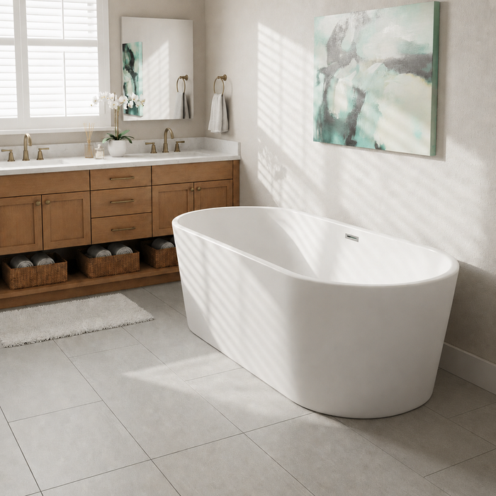 Kingston Sona VTOV673023 - Aqua Eden 67-Inch Acrylic Oval Double Ended Freestanding Tub with Drain, Glossy White