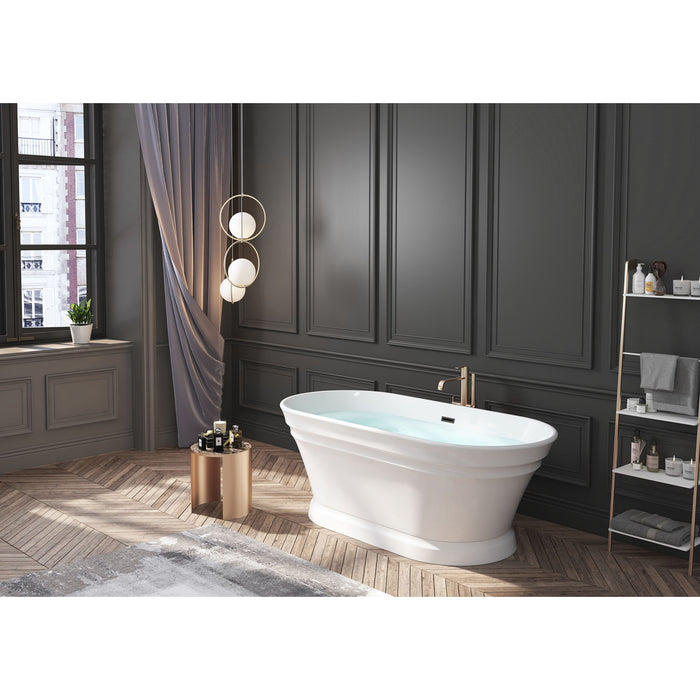 Kingston Heirloom VTOV673124 - Aqua Eden 67-Inch Acrylic Oval Double Ended Pedestal Tub with Drain (No Faucet Drillings), Glossy White