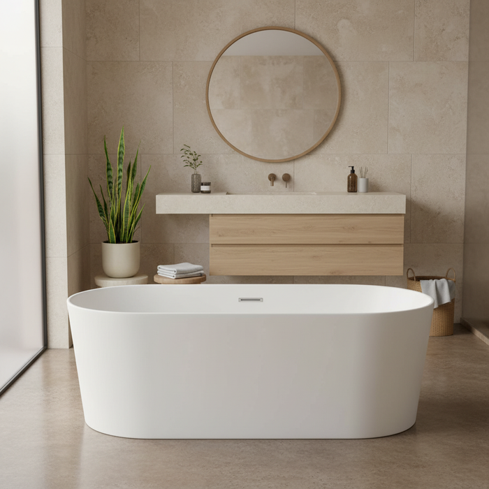 Kingston Sona VTOV673223 - Aqua Eden 67-Inch Acrylic Oval Double Ended Freestanding Tub with Drain, Glossy White