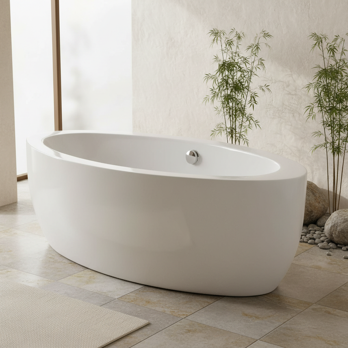 Kingston Sona VTOV733623JN - Aqua Eden 72-Inch Acrylic Oval Double Ended Freestanding Tub with Drain, Glossy White