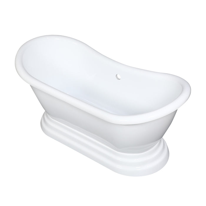 Kingston Heirloom VTPDS602827 - Aqua Eden 60-Inch Acrylic Oval Double Slipper Pedestal Tub (No Faucet Drillings), Glossy White