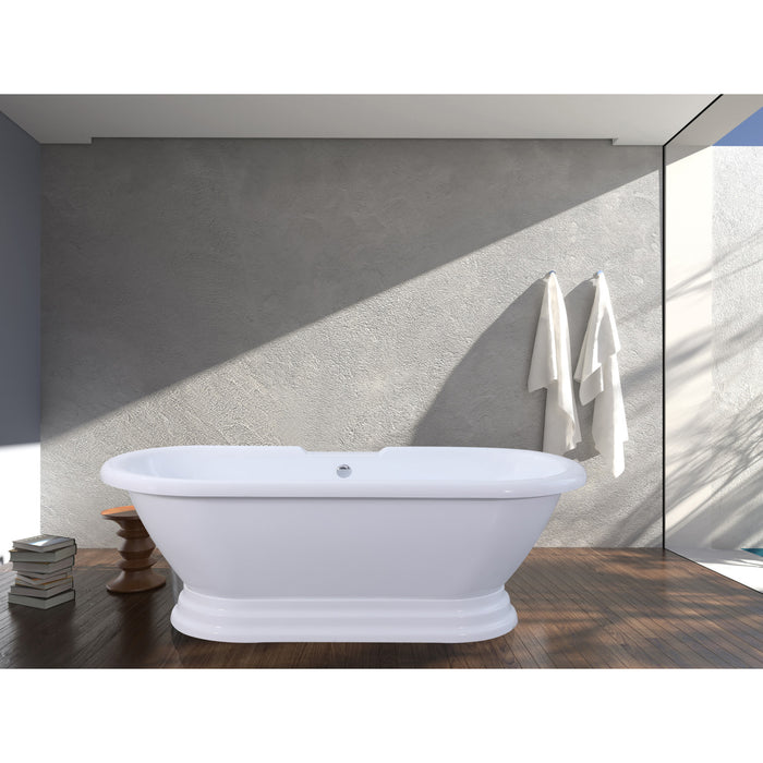 Kingston Heirloom VTPE672824PBA - Aqua Eden 67-Inch Acrylic Oval Double Ended Pedestal Tub (No Faucet Drillings), Glossy White