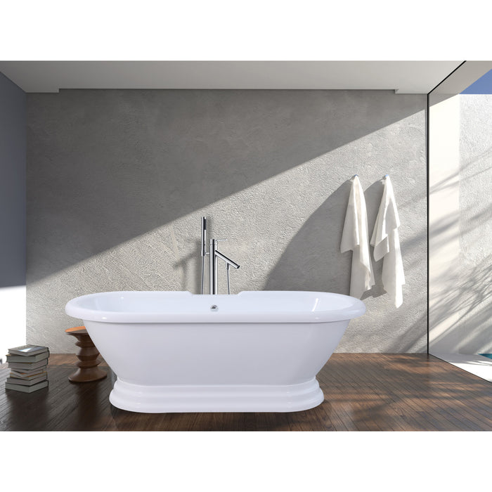 Kingston Heirloom VTPE672824PBA - Aqua Eden 67-Inch Acrylic Oval Double Ended Pedestal Tub (No Faucet Drillings), Glossy White