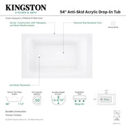 Kingston Aqua Eden VTPN543419T 54-Inch Acrylic Rectangular Drop-In