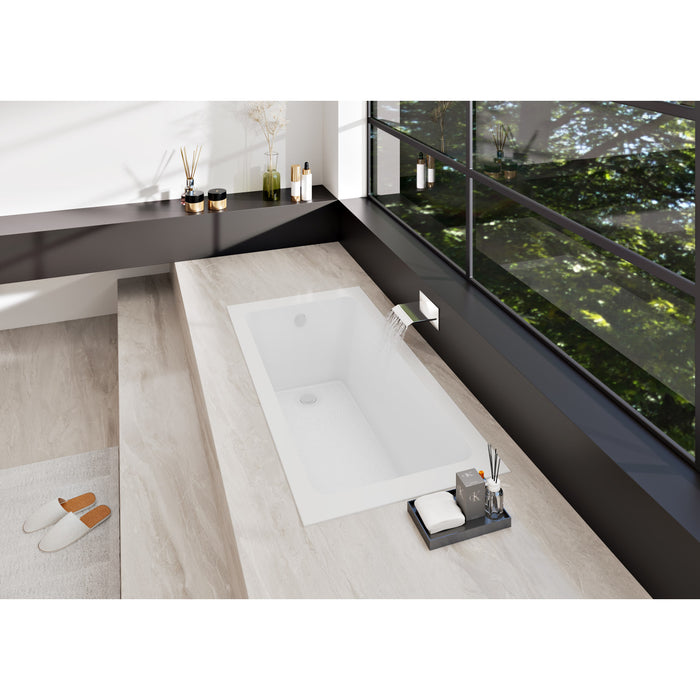 Aqua Eden VTPN673219T 67-Inch Acrylic Rectangular Drop-In Tub with Anti-Skid Surface, Glossy White