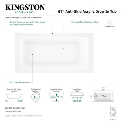 Kingston Brass Aqua Eden VTPN673419T 67-Inch Acrylic Rectangular