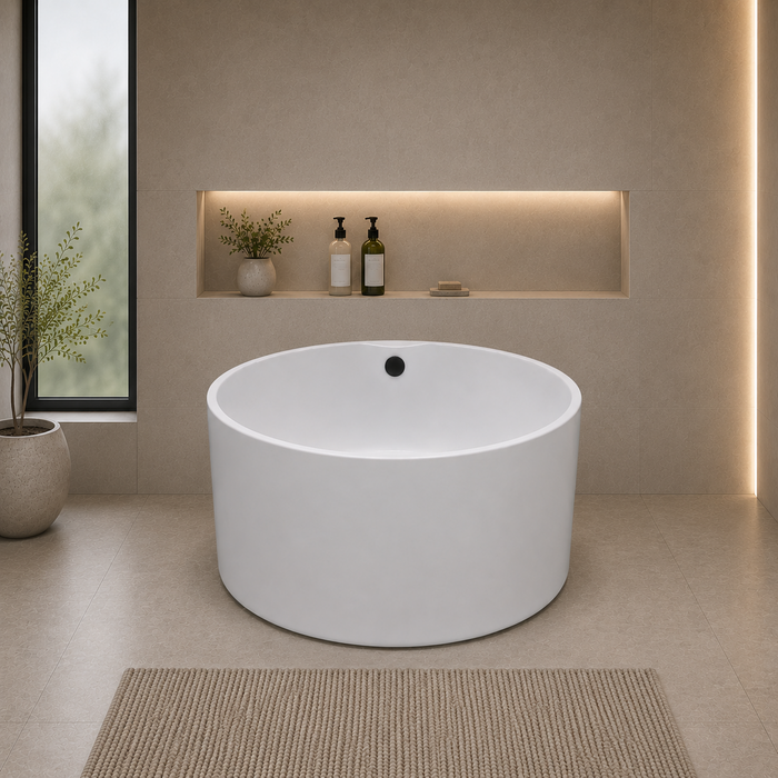 Kingston Sona VTRO454523M0 - Aqua Eden 45-Inch Acrylic Round Double Ended Freestanding Tub with Overflow/Drain Assembly, Glossy White/Matte Black