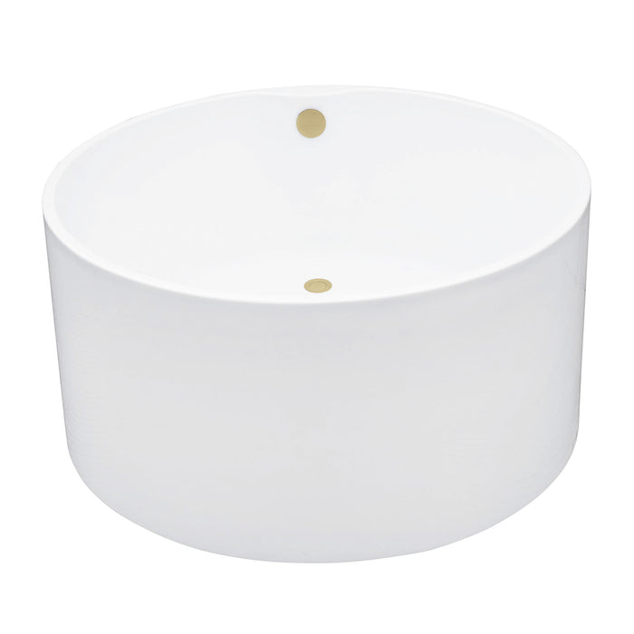 Kingston Sona VTRO454523M2 - Aqua Eden 45-Inch Acrylic Round Double Ended Freestanding Tub with Overflow/Drain Assembly, Glossy White/Polished Brass