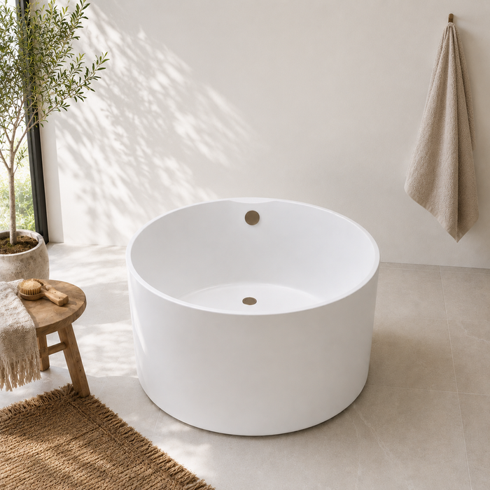 Kingston Sona VTRO454523M3 - Aqua Eden 45-Inch Acrylic Round Double Ended Freestanding Tub with Overflow/Drain Assembly, Glossy White/Antique Brass
