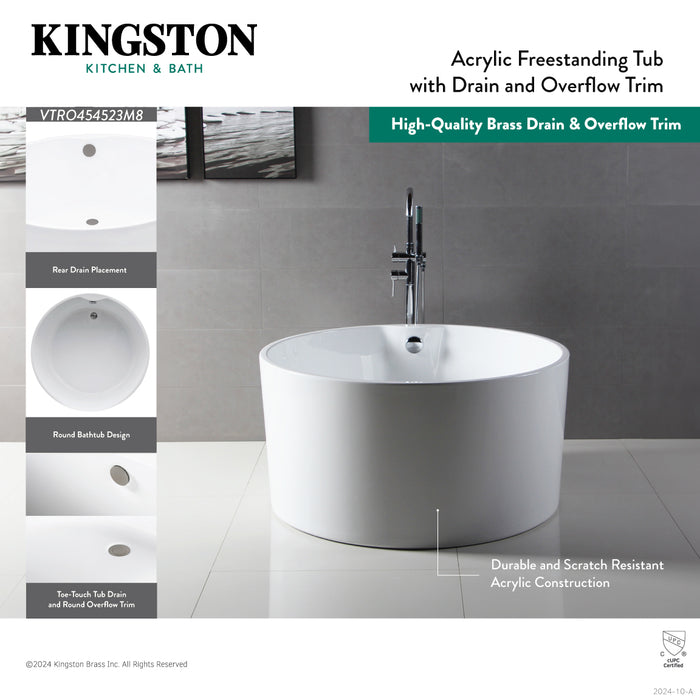 Kingston Sona VTRO454523M5 - Aqua Eden 45-Inch Acrylic Round Double Ended Freestanding Tub with Overflow/Drain Assembly, Glossy White/Oil Rubbed Bronze