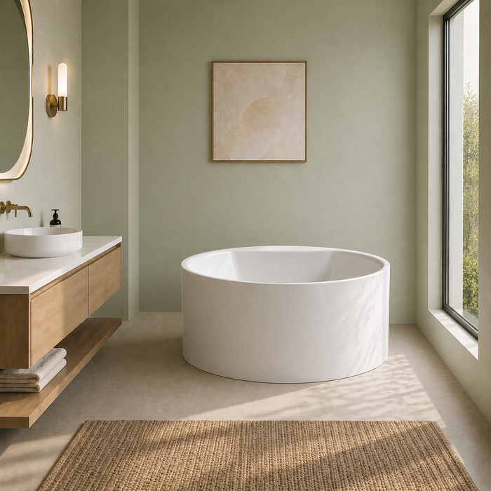 Kingston Sona VTRO535322 - Aqua Eden 53-Inch Acrylic Round Double Ended Freestanding Tub with Drain, Glossy White