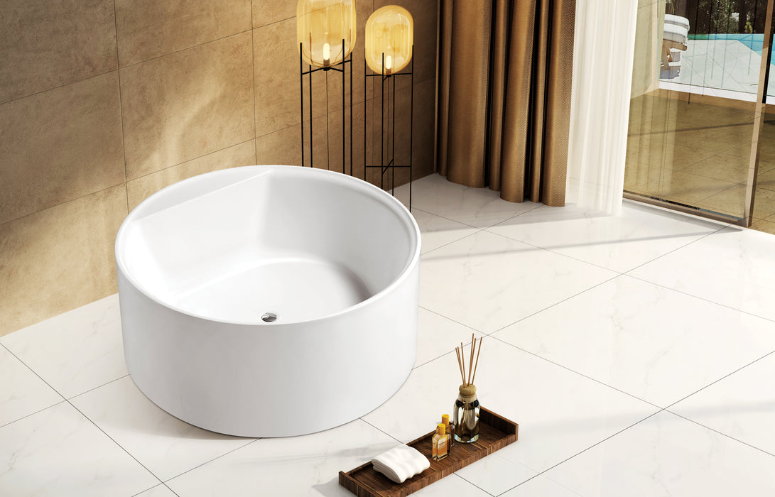 Aqua Eden VTRO535322 53-Inch Round Acrylic Freestanding Tub with Drain, Glossy White