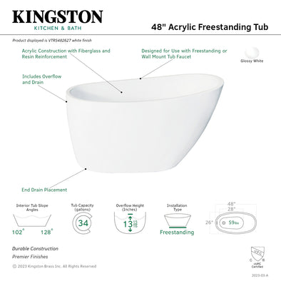 KINGSTON Brass Aqua Eden VTRS482627 48-Inch Acrylic Oval Single