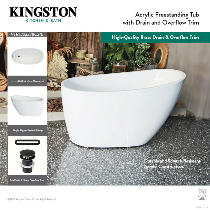 Kingston Sona VTRS482627C310 - Aqua Eden 48-Inch Acrylic Oval Single Slipper Freestanding Tub with Drain, Glossy White/Matte Black