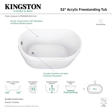 Kingston Brass Aqua Eden VTRS522928 52-Inch Acrylic Oval Single