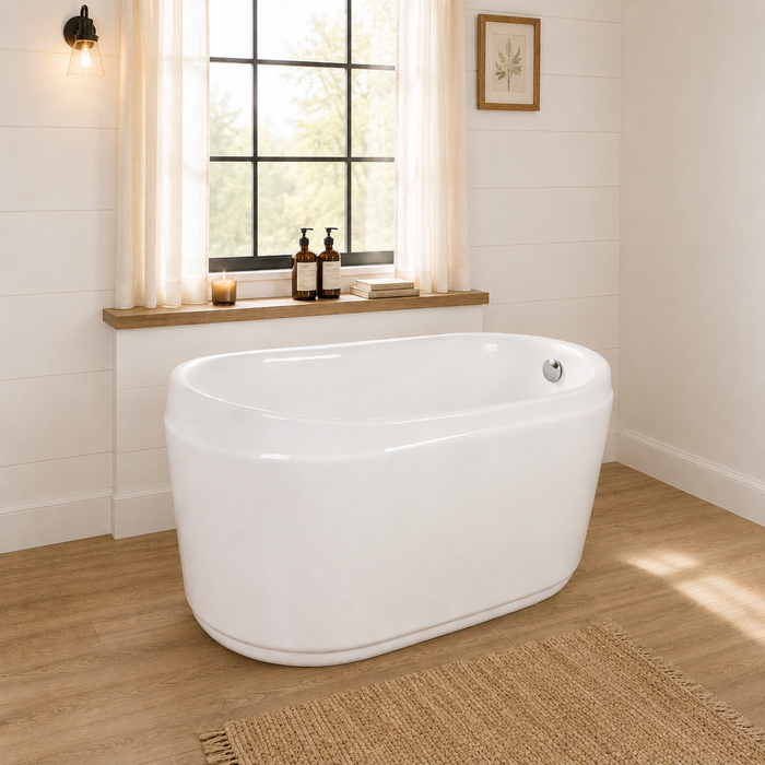 Kingston Sona VTRS522928 - Aqua Eden 52-Inch Acrylic Oval Single Slipper Freestanding Tub with Drain, Glossy White