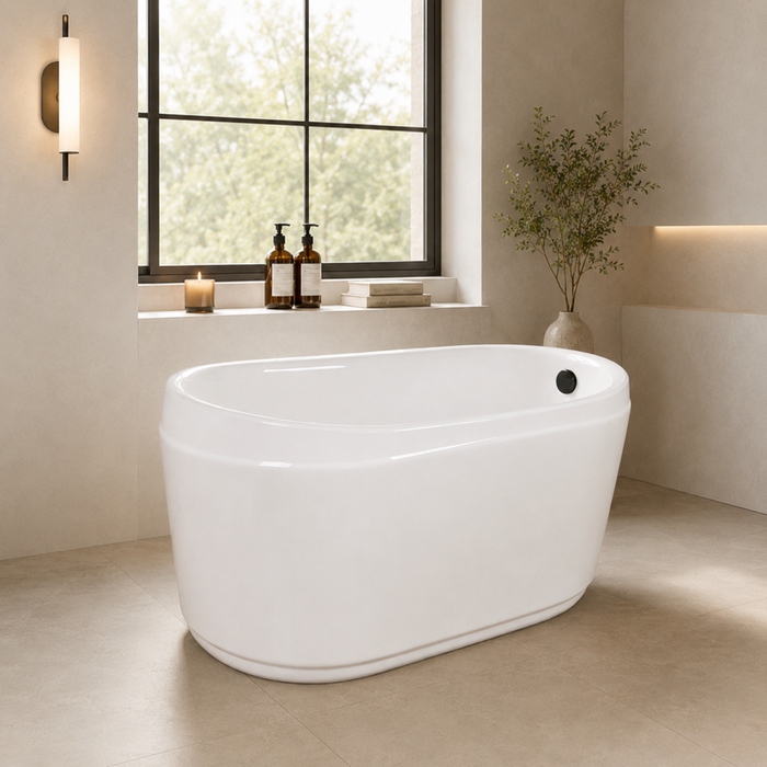 Kingston Sona VTRS522928M0 - Aqua Eden 52-Inch Acrylic Oval Double Slipper Freestanding Tub with Overflow/Drain Assembly, Glossy White/Matte Black