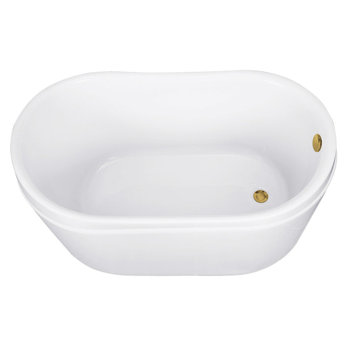 Kingston Sona VTRS522928M7 - Aqua Eden 52-Inch Acrylic Oval Double Slipper Freestanding Tub with Overflow/Drain Assembly, Glossy White/Brushed Brass