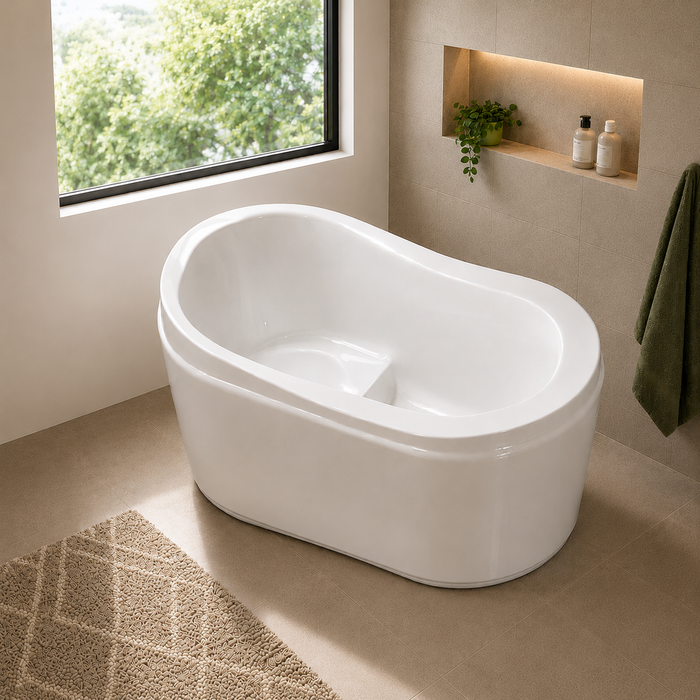 Kingston Sona VTRS523030 - Aqua Eden 52-Inch Acrylic Oval Single Slipper Freestanding Tub with Drain and Integrated Seat, Glossy White