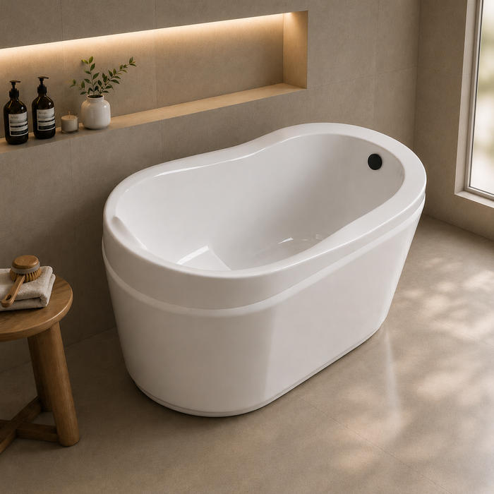 Kingston Sona VTRS523030M0 - Aqua Eden 52-Inch Acrylic Oval Single Slipper Freestanding Tub with Overflow/Drain Assembly and Integral Seat, Glossy White/Matte Black