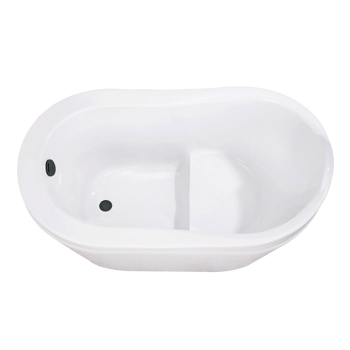 Kingston Sona VTRS523030M0 - Aqua Eden 52-Inch Acrylic Oval Single Slipper Freestanding Tub with Overflow/Drain Assembly and Integral Seat, Glossy White/Matte Black