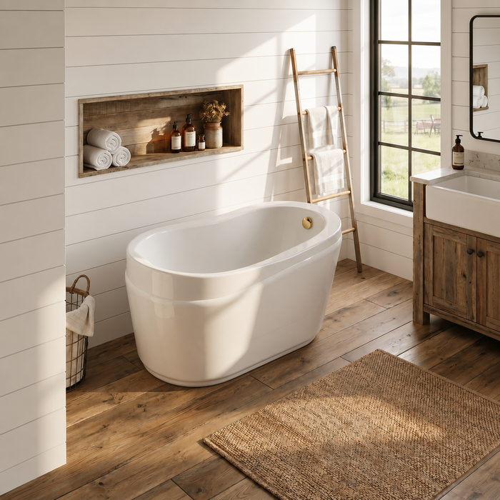 Kingston Sona VTRS523030M2 - Aqua Eden 52-Inch Acrylic Oval Single Slipper Freestanding Tub with Overflow/Drain Assembly and Integral Seat, Glossy White/Polished Brass