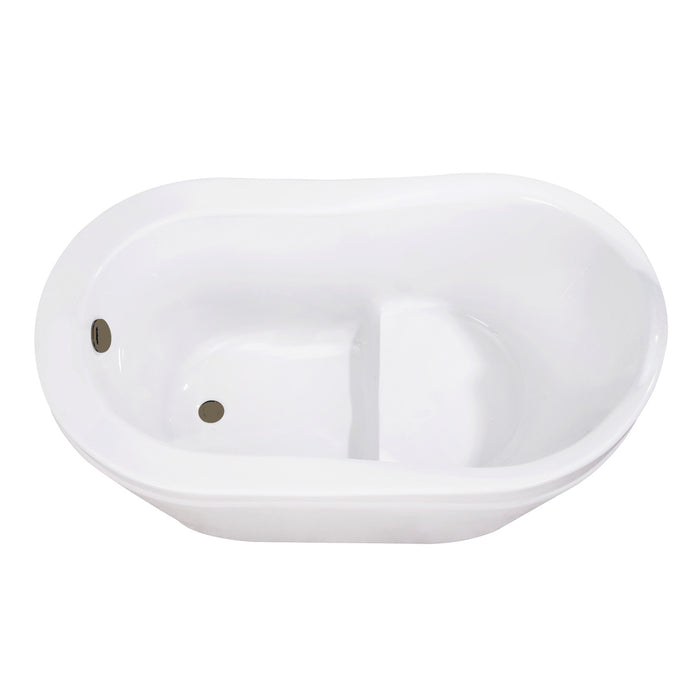 Kingston Sona VTRS523030M3 - Aqua Eden 52-Inch Acrylic Oval Single Slipper Freestanding Tub with Overflow/Drain Assembly and Integral Seat, Glossy White/Antique Brass