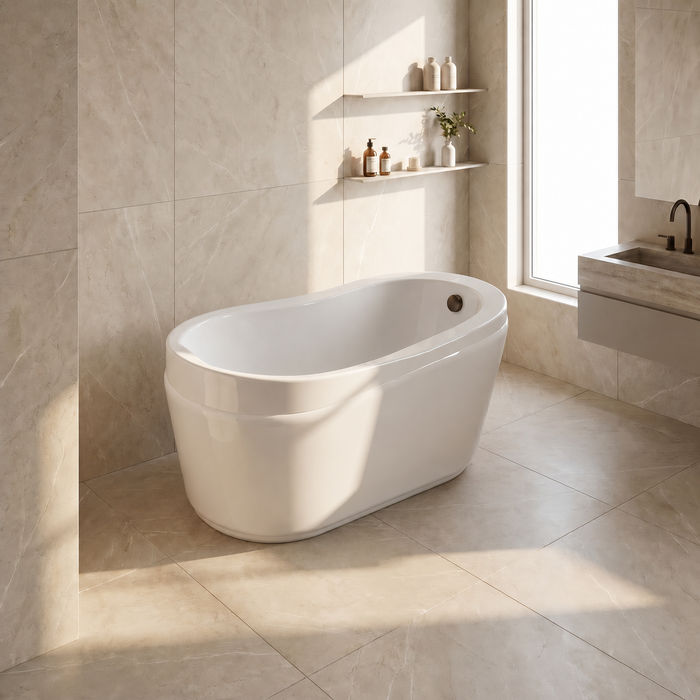 Kingston Sona VTRS523030M5 - Aqua Eden 52-Inch Acrylic Oval Single Slipper Freestanding Tub with Overflow/Drain Assembly and Integral Seat, Glossy White/Oil Rubbed Bronze