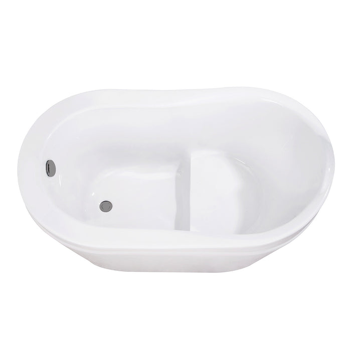 Kingston Sona VTRS523030M8 - Aqua Eden 52-Inch Acrylic Oval Single Slipper Freestanding Tub with Overflow/Drain Assembly and Integral Seat, Glossy White/Brushed Nickel