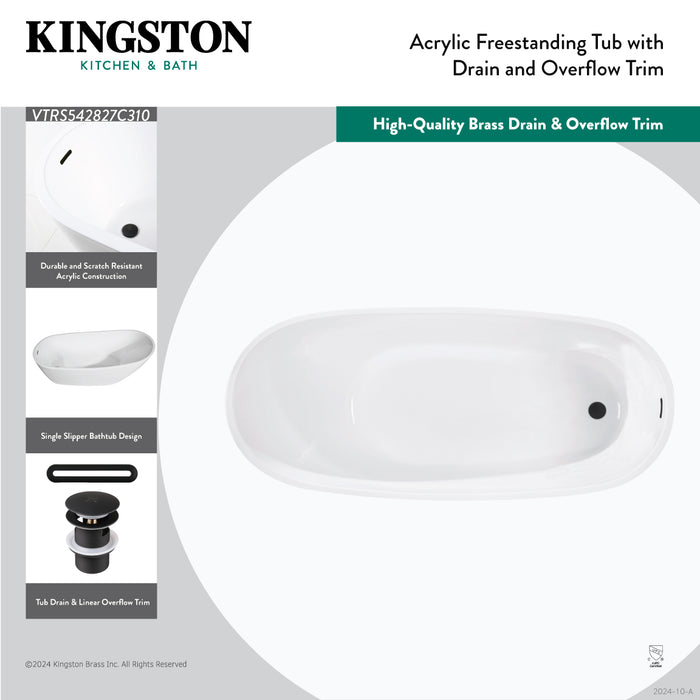Aqua Eden VTRS542827C310 54-Inch Acrylic Oval Single Slipper Freestanding Tub with Drain, Glossy White/Matte Black