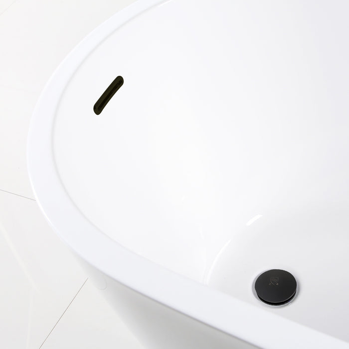 Aqua Eden VTRS542827C310 54-Inch Acrylic Oval Single Slipper Freestanding Tub with Drain, Glossy White/Matte Black