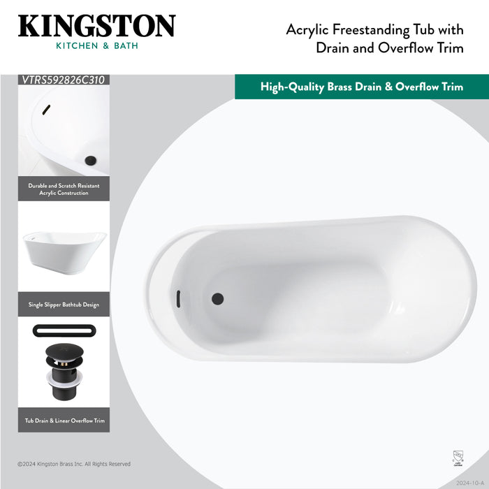 Kingston Sona VTRS592826C310 - Aqua Eden 59-Inch Acrylic Oval Single Slipper Freestanding Tub with Drain, Glossy White/Matte Black