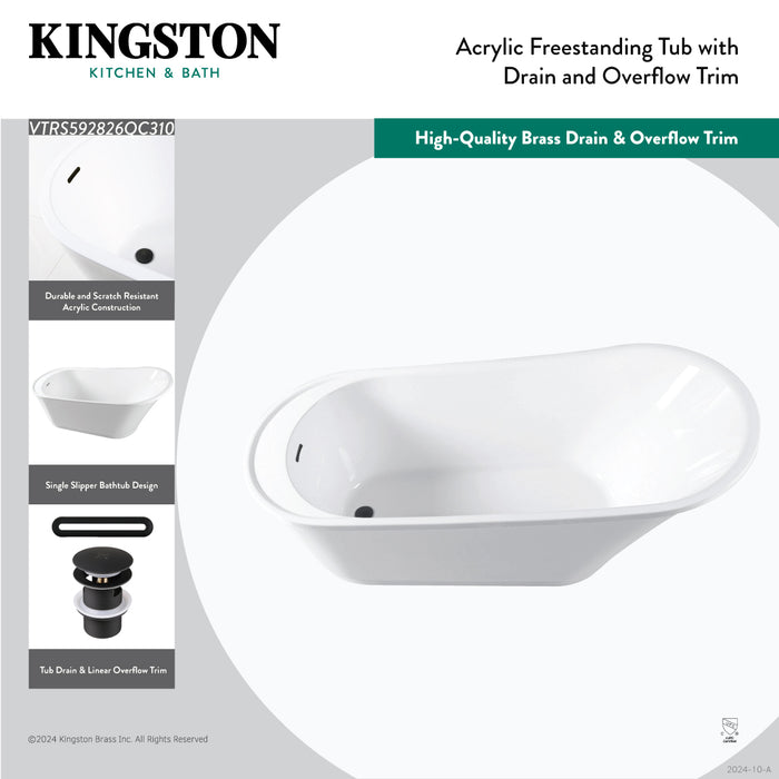 Kingston Sona VTRS592826QC310 - Aqua Eden 59-Inch Acrylic Oval Single Slipper Freestanding Tub with Drain, Glossy White/Matte Black