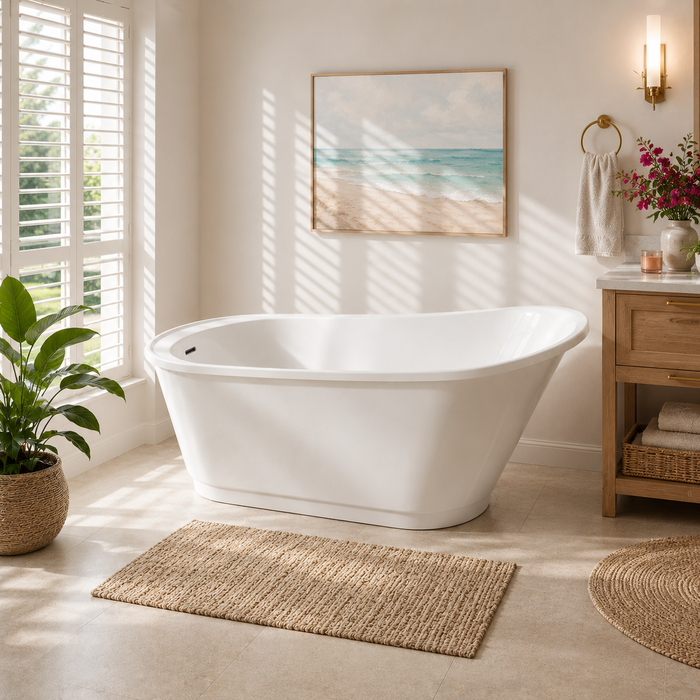Kingston Sona VTRS592826QC310 - Aqua Eden 59-Inch Acrylic Oval Single Slipper Freestanding Tub with Drain, Glossy White/Matte Black