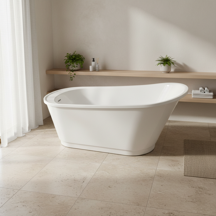 Kingston Sona VTRS592826Q - Freesia 60-Inch Acrylic Oval Single Slipper Freestanding Tub with Drain, Glossy White