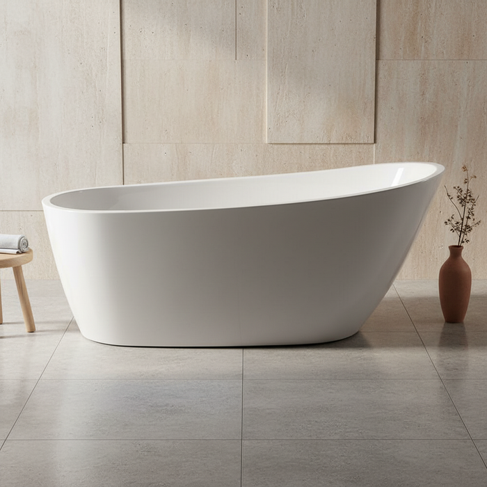 Kingston Sona VTRS592928 - Aqua Eden 59-Inch Acrylic Oval Single Slipper Freestanding Tub with Drain, Glossy White