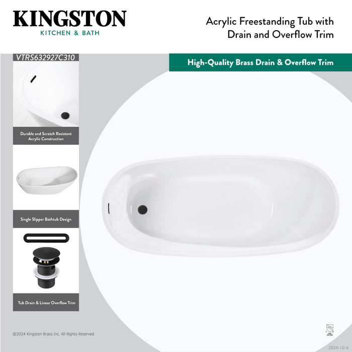 Kingston Sona VTRS632927C310 - Aqua Eden 63-Inch Acrylic Oval Single Slipper Freestanding Tub with Drain, Glossy White/Matte Black