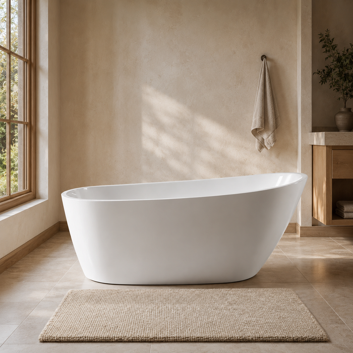 Kingston Sona VTRS683128 - Aqua Eden 68-Inch Acrylic Oval Single Slipper Freestanding Tub with Drain, Glossy White