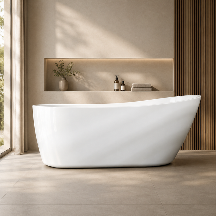 Kingston Sona VTRS683128C310 - Aqua Eden 68-Inch Acrylic Oval Single Slipper Freestanding Tub with Drain, Glossy White/Matte Black