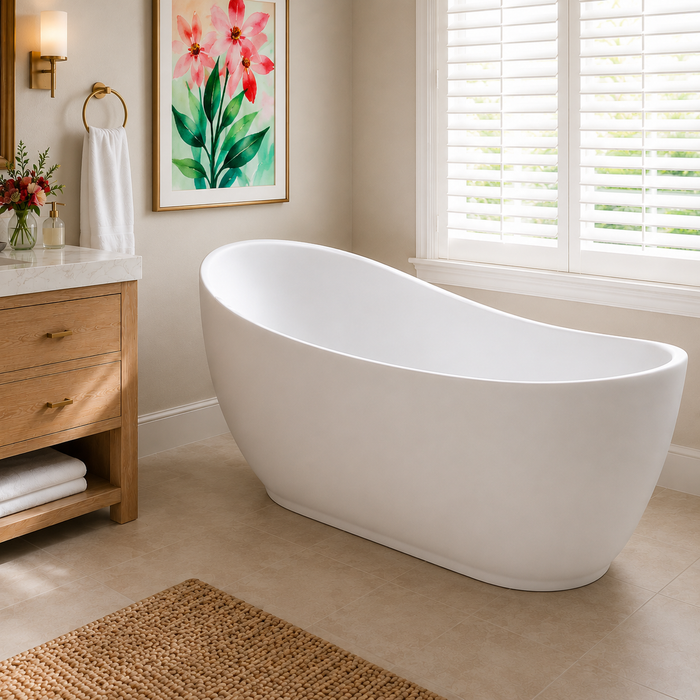 Kingston Sona VTRS723432SA - Aqua Eden 70-Inch Acrylic Oval Single Slipper Freestanding Tub with Drain, Glossy White