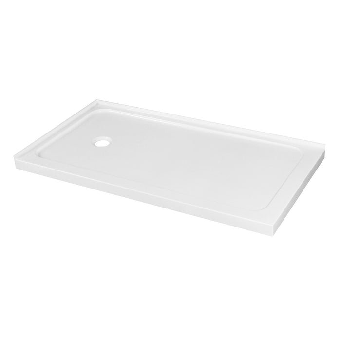 Kingston Nauru VTSB60324DL 60-Inch x 32-Inch Anti-Skid Acrylic Double Threshold Shower Base with Left Drain, Glossy White